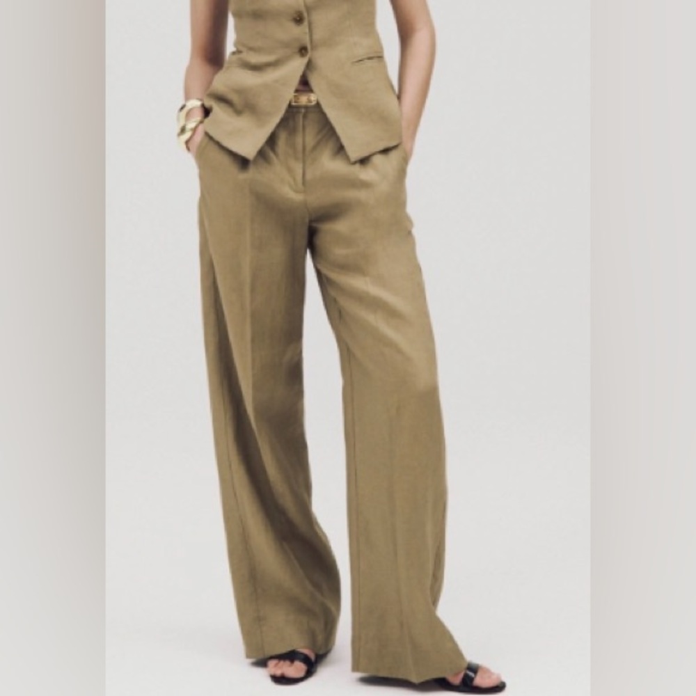 J. Crew Women's Dusty Fatigue Color Wide-leg Essential Pant in Linen, Size 2